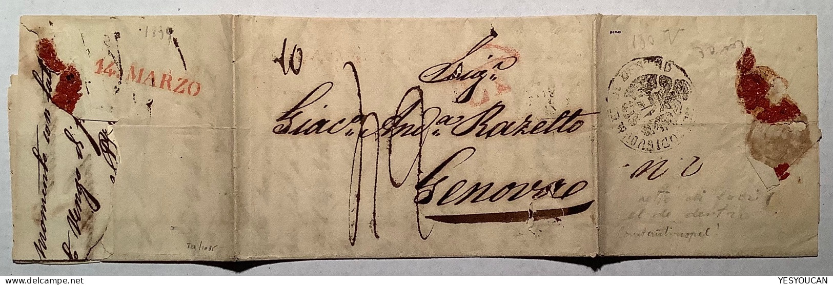 Turkey1839Constantinople Via SEMLIN Serbia/Österreich Desinfected Cover NETTO DI FUORA ET DI DENTRO>Genova Sardegna - ...-1858 Prefilatelia