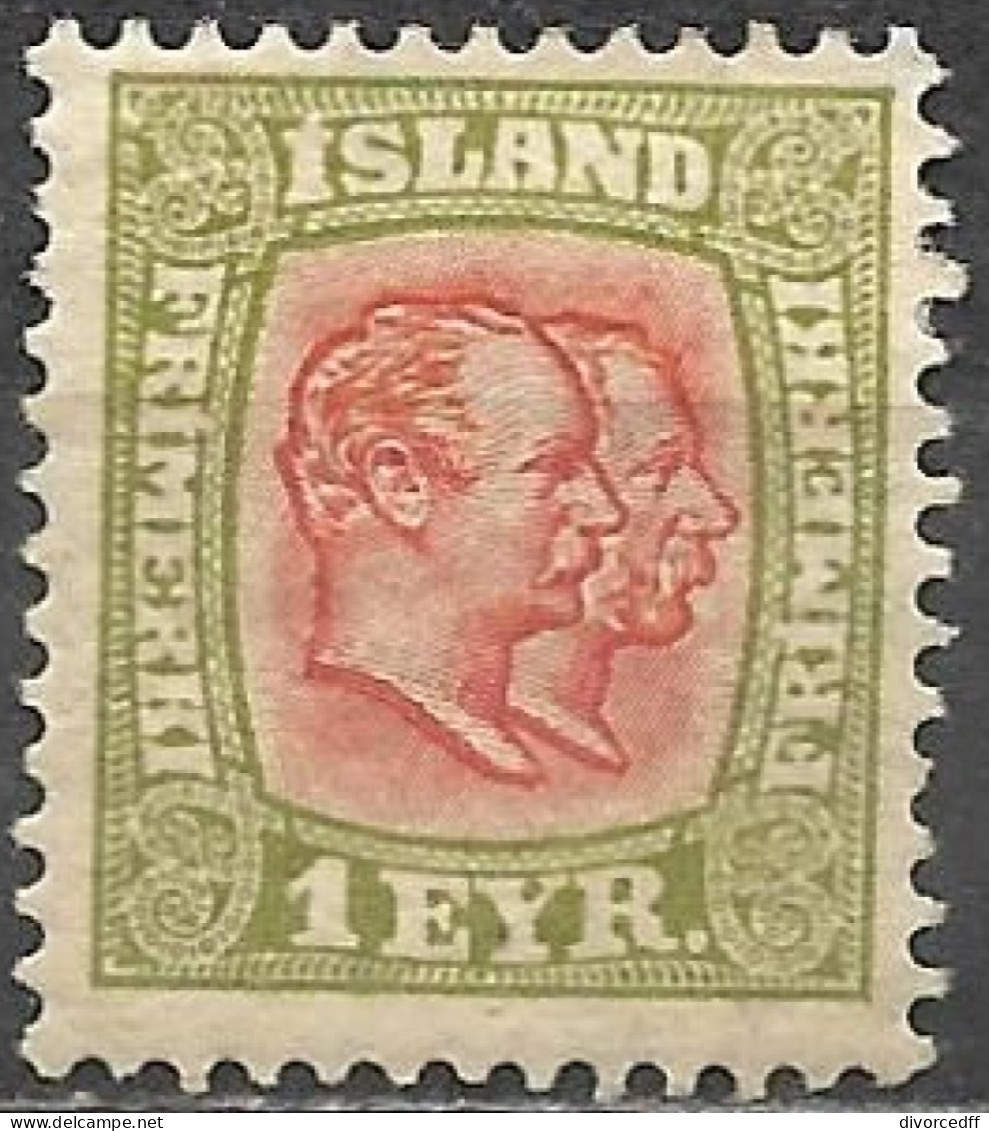Iceland 1907 Mint Stamp Kings Christian IX And Frederik VIII 1 Eyr [WLT386] - Neufs