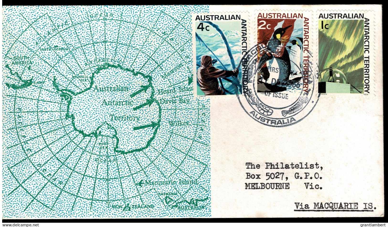 Australian Antarctic 1966 Definitives 1c,2c, 4c On FDC Via Macquarie Island - FDC