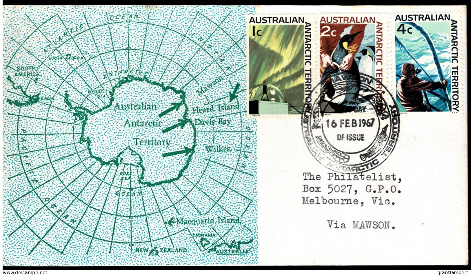 Australian Antarctic 1966 Definitives 1c,2c, 4c On FDC Via Mawson - FDC