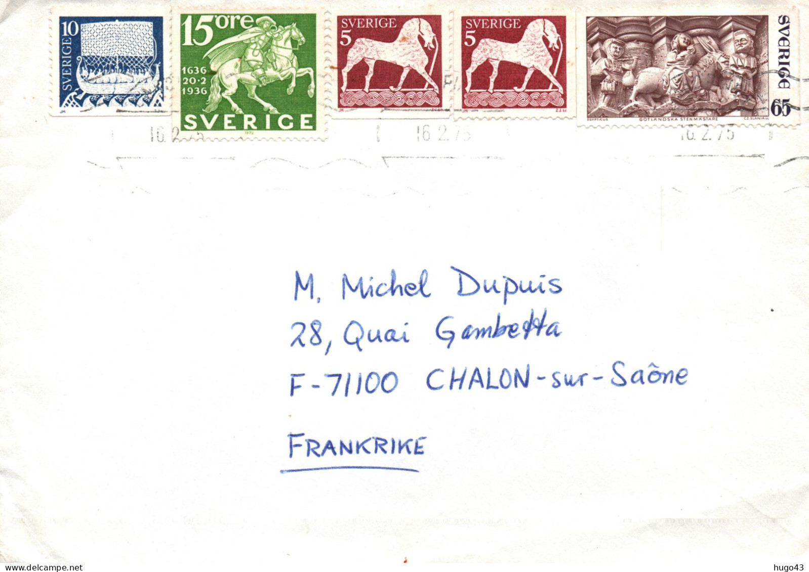 (RECTO / VERSO) ENVELOPPE En 1975 AVEC 5 BEAUX TIMBRES DE SUEDE - Brieven En Documenten