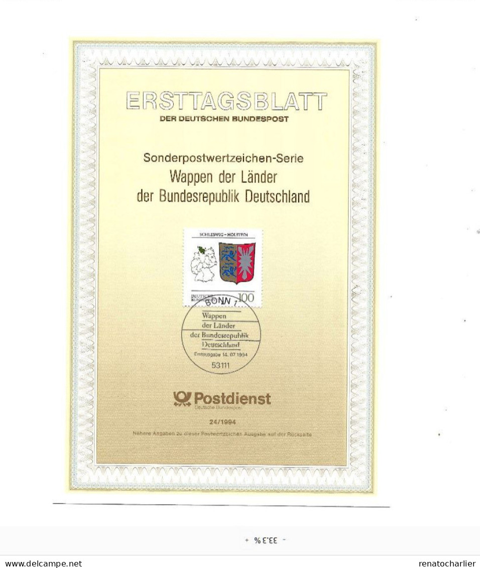 Ersttagsblatt.Format: 15 X 21 Centimètres.Schleswig-Holstein. - Altri & Non Classificati