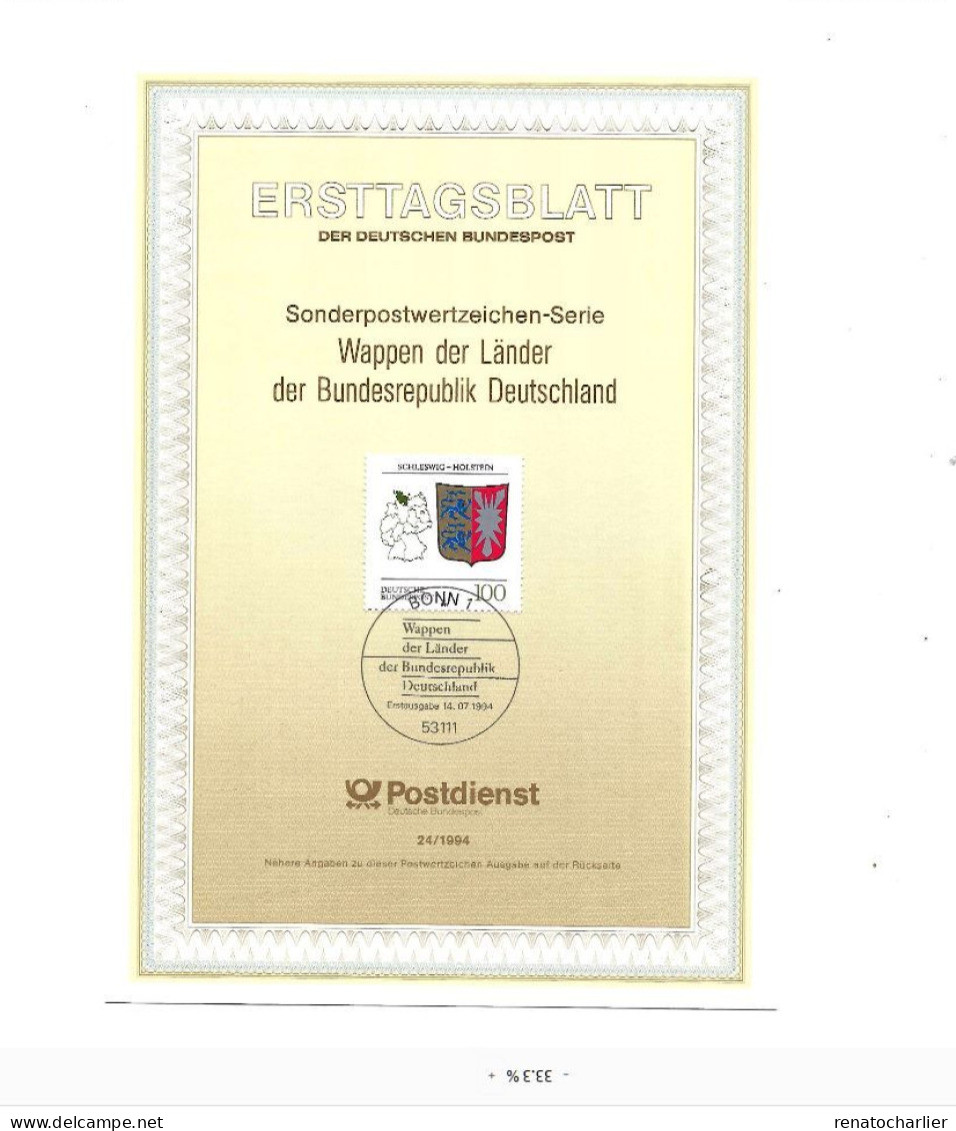 Ersttagsblatt.Format: 15 X 21 Centimètres.Schleswig-Holstein. - Otros & Sin Clasificación