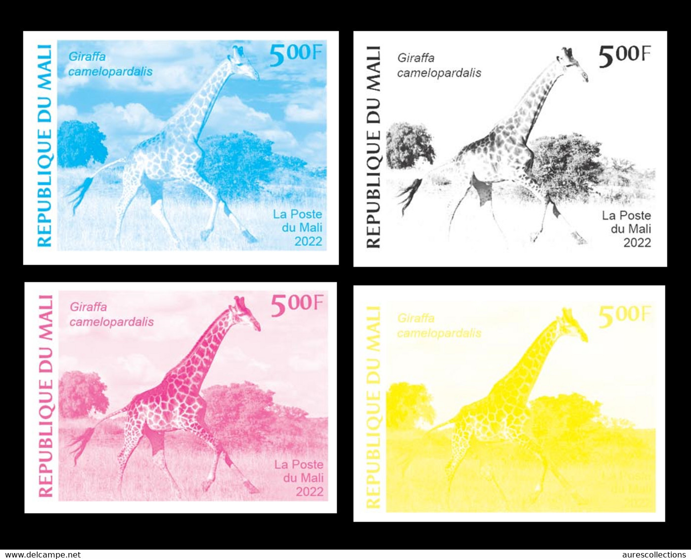 MALI 2022 RARE SET OF 4 COLOR PROOFS - CORONAVIRUS COVID PANDEMIC - GIRAFE GIRAFES - MNH - Jirafas