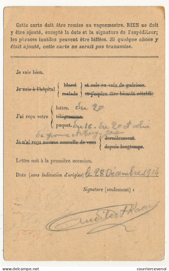 Carte FM Officielle Priorité - Cachet "Infanterie 29° Division" Sans Bloc Dateur - 28 Décembre 1914 - Rare - Covers & Documents