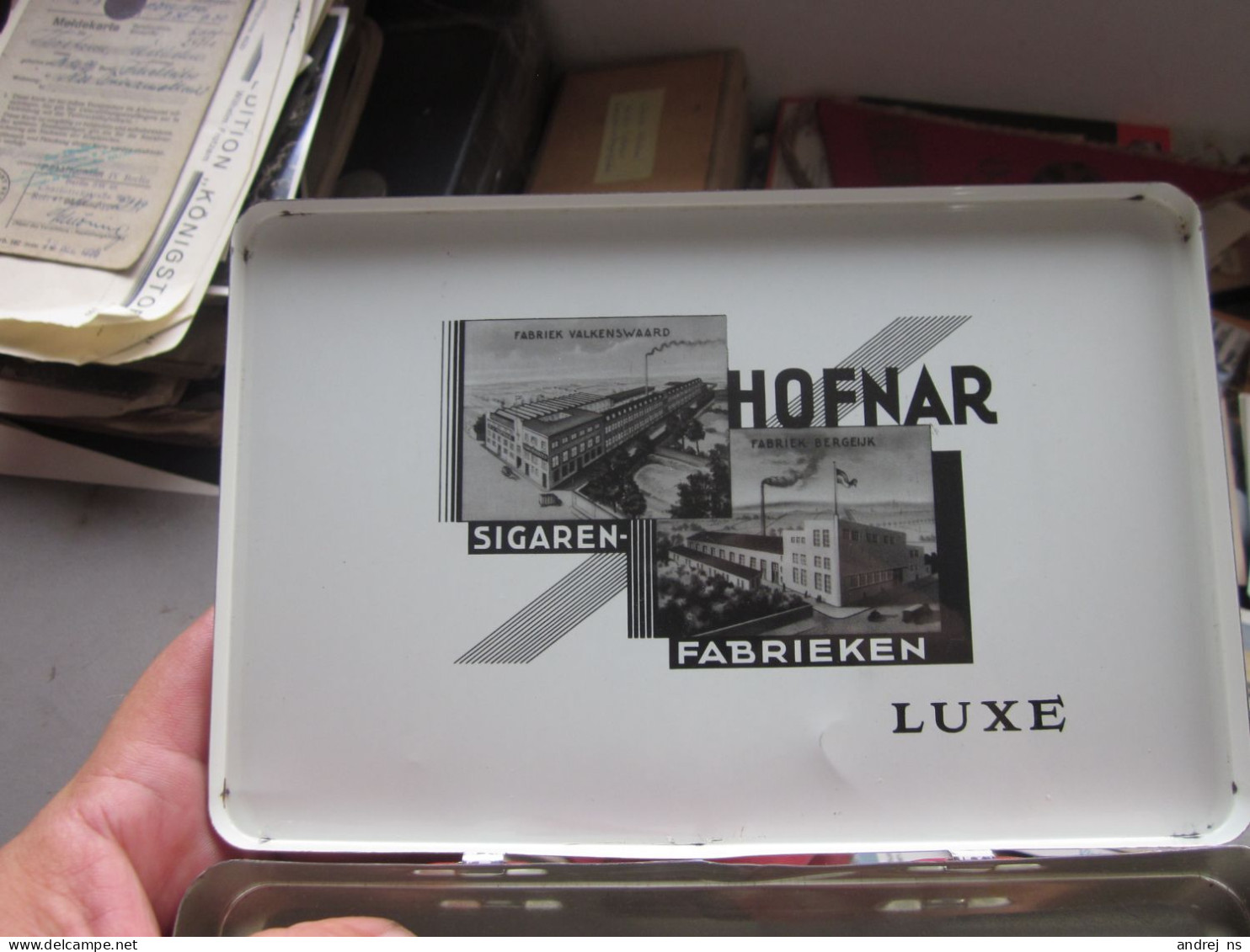 Old Tin Box Hofnar Luxe Made In Holland Fabriek Valkenswaard Sigaren Fabriken Luxe 19x13x2 Cm - Boites à Tabac Vides