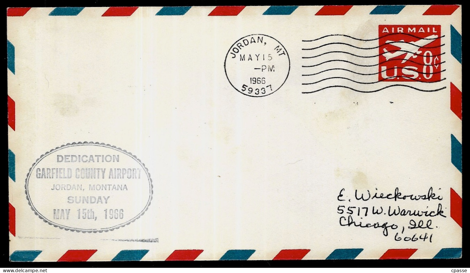 1966 ENTIER POSTAL En-tête GARFIELD COUNTY AIRPORT Par Avion Etats-Unis USA JORDAN MT To Chicago * Marcophilie Cachet - 1961-80