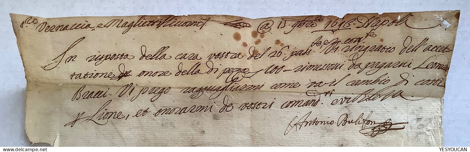 ANTONIO BULIFON 1693 NAPOLI(autografo Cronista&editore)lettera Prefilatelia>LIVORNO, FRANCA ROMA (Italia Italy Autograph - Neapel