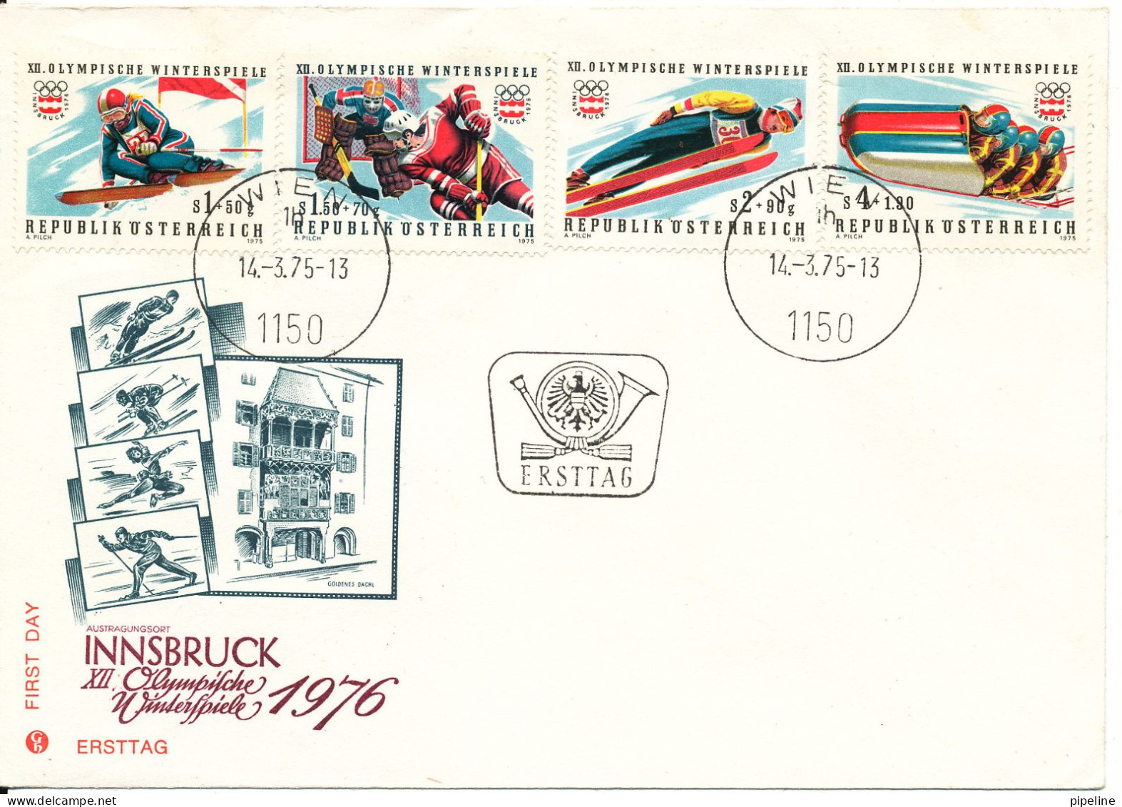 Austria FDC 14-3-1975 Complete Set Olympic Games Innsbruck 1976 With Cachet - Inverno1976: Innsbruck