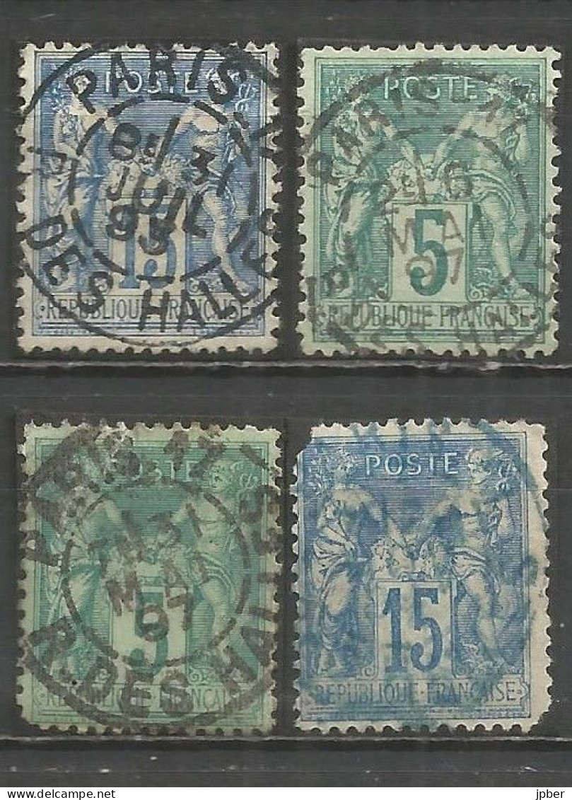 France - Sage - Quartiers De Paris - Cachet Type A2 AVEC N° Bureau - "PARIS 17 R.DES HALLES" + Lettrage + Obl.bleue - 1876-1898 Sage (Type II)