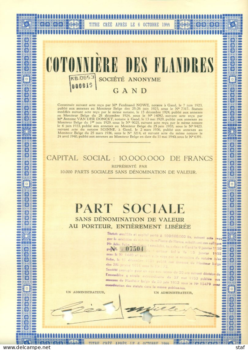 Cotonnière Des Flandres - Zetel/siège Gent - Textile