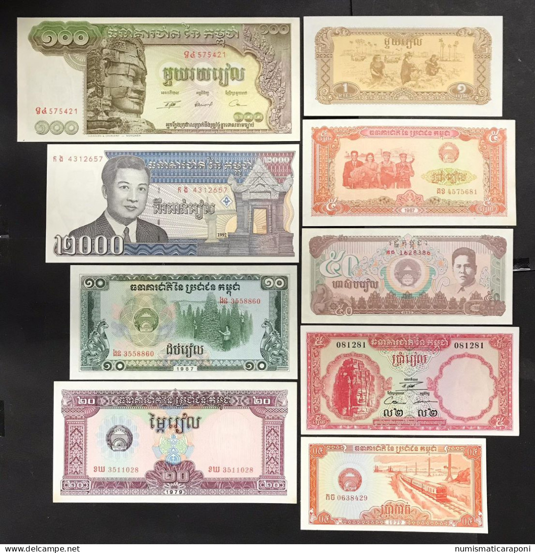 Cambogia CAMBODIA 9 Banconote Banknotes Da 0,5 A 2000 Riels Lotto.4730 - Cambodge