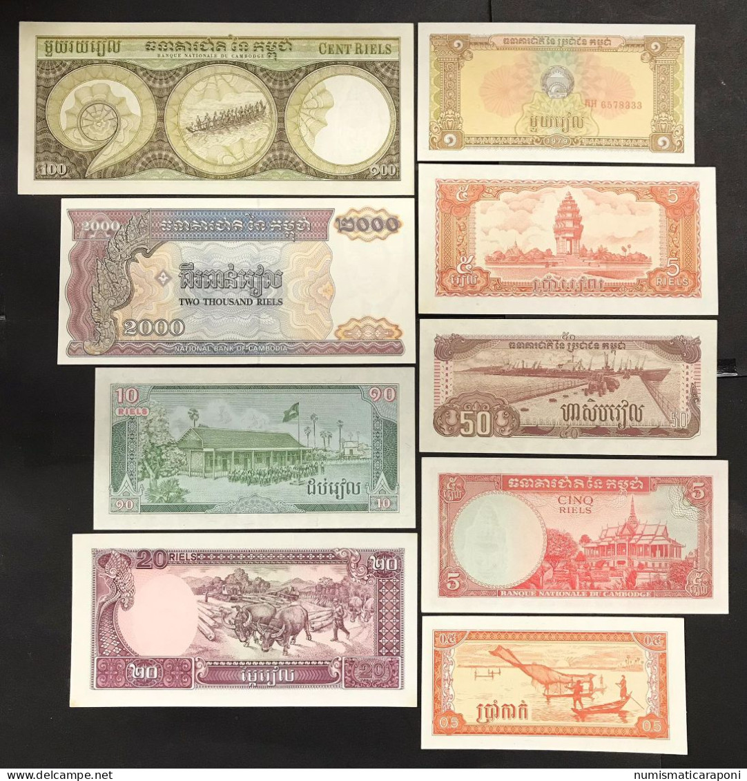 Cambogia CAMBODIA 9 Banconote Banknotes Da 0,5 A 2000 Riels Lotto.4730 - Cambodge