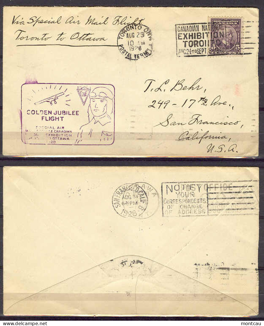 Aug  29, 1928 - Toronto Golden Jubilee Flight - Sc 144 - Enveloppes Commémoratives