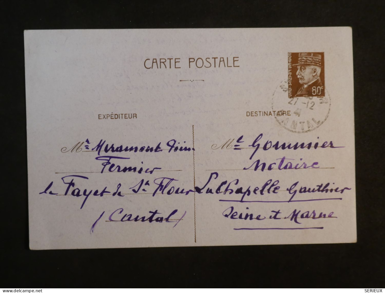 BY16 FRANCE  BELLE CARTE FM ENTIER PETAIN 1941 FAYET A LA CHAPELLE +AFF. INTERESSANT ++ - Andere & Zonder Classificatie