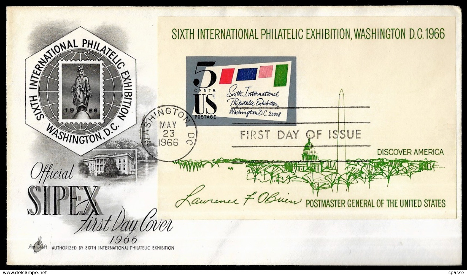 1966 FDC Etats-Unis USA, Sixth International Philatelic Exhibition WASHINGTON D.C. - 1961-1970