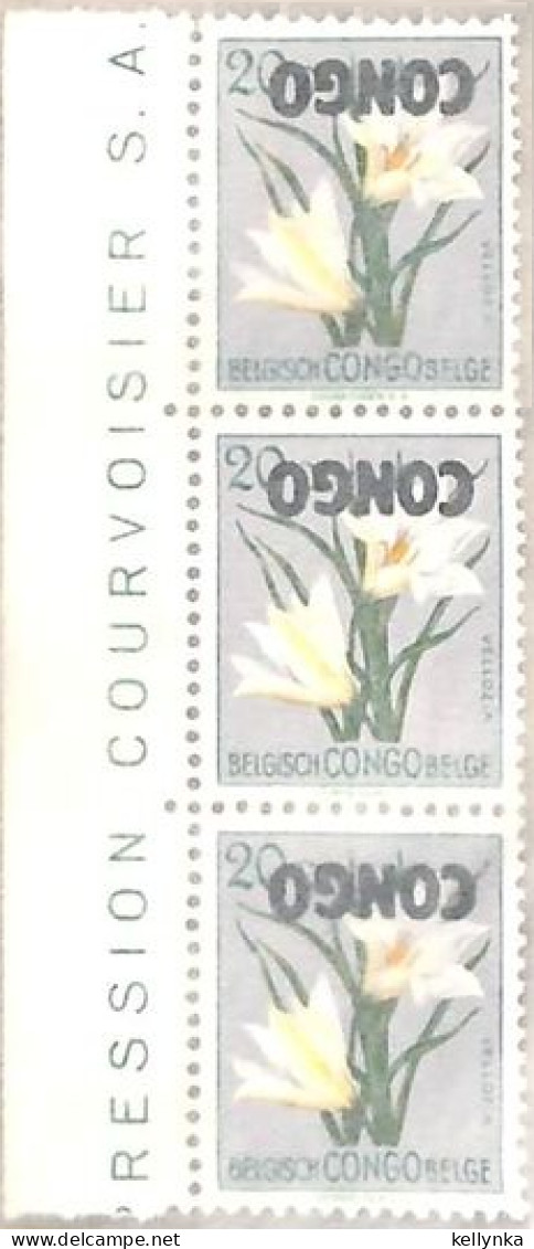 République Du Congo - 384a - Bande De 3 - Surcharge Renversée - Inverted Overprint - Fleurs - 1960 - MNH - Other & Unclassified