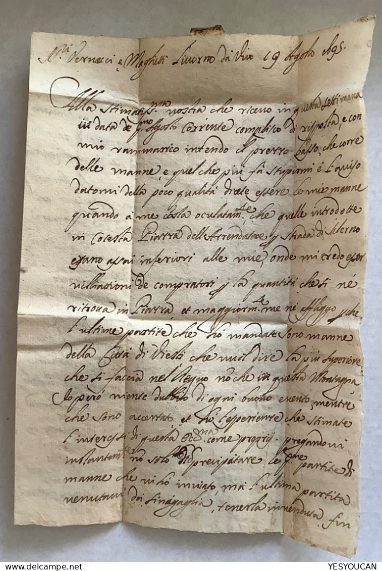 1695 ! NAPOLI Lettera Prefilatelia>LIVORNO, FRANCA ROMA (Italia Italy Cover Toscana Stato Pontificio Naples 17th C. - Napoli