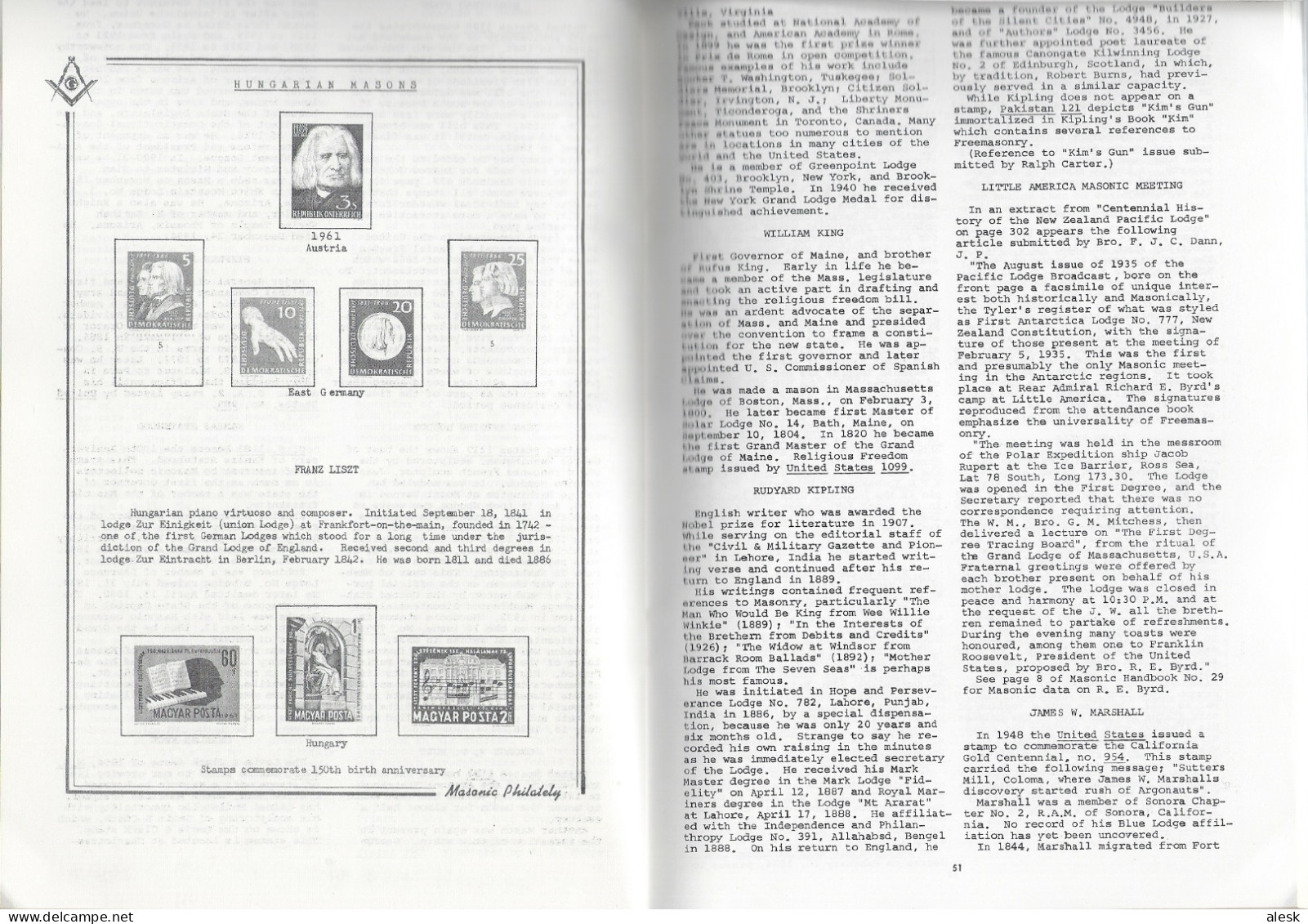 LITTÉRATURE - MASONIC STAMPS Of The WORLD De Clarence Beltmann 1964 - Volume 2 - 88 Pages - Topics