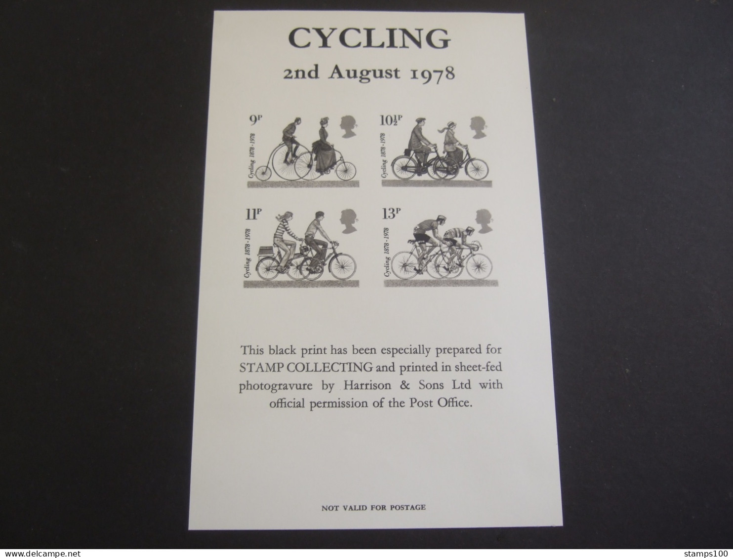 GREAT BRITAIN BLACK PRINT - CYCLING, 1978 : HARRISON & SONS (MAP21-TVN) - Probe- Und Nachdrucke