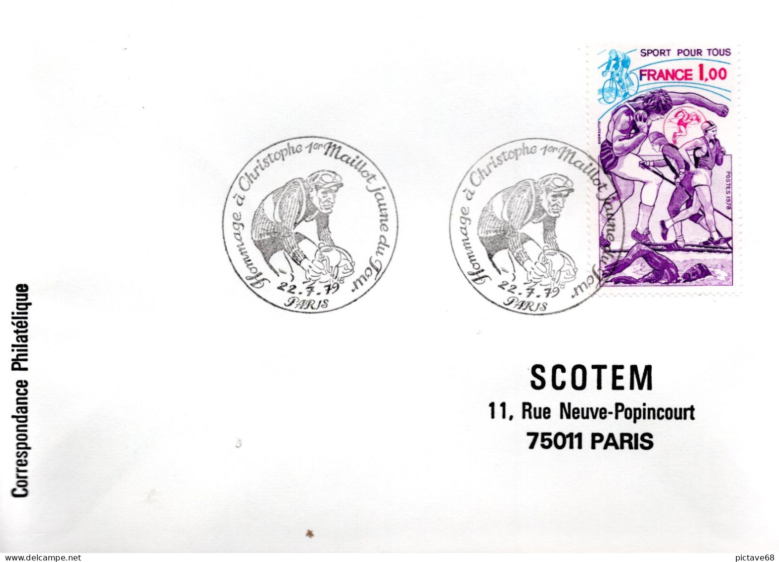 FRANCE / ENVELOPPE OBLITERATION HOMMAGE A EUGENE CHRISTOPHE PARIS 1979 - Radsport