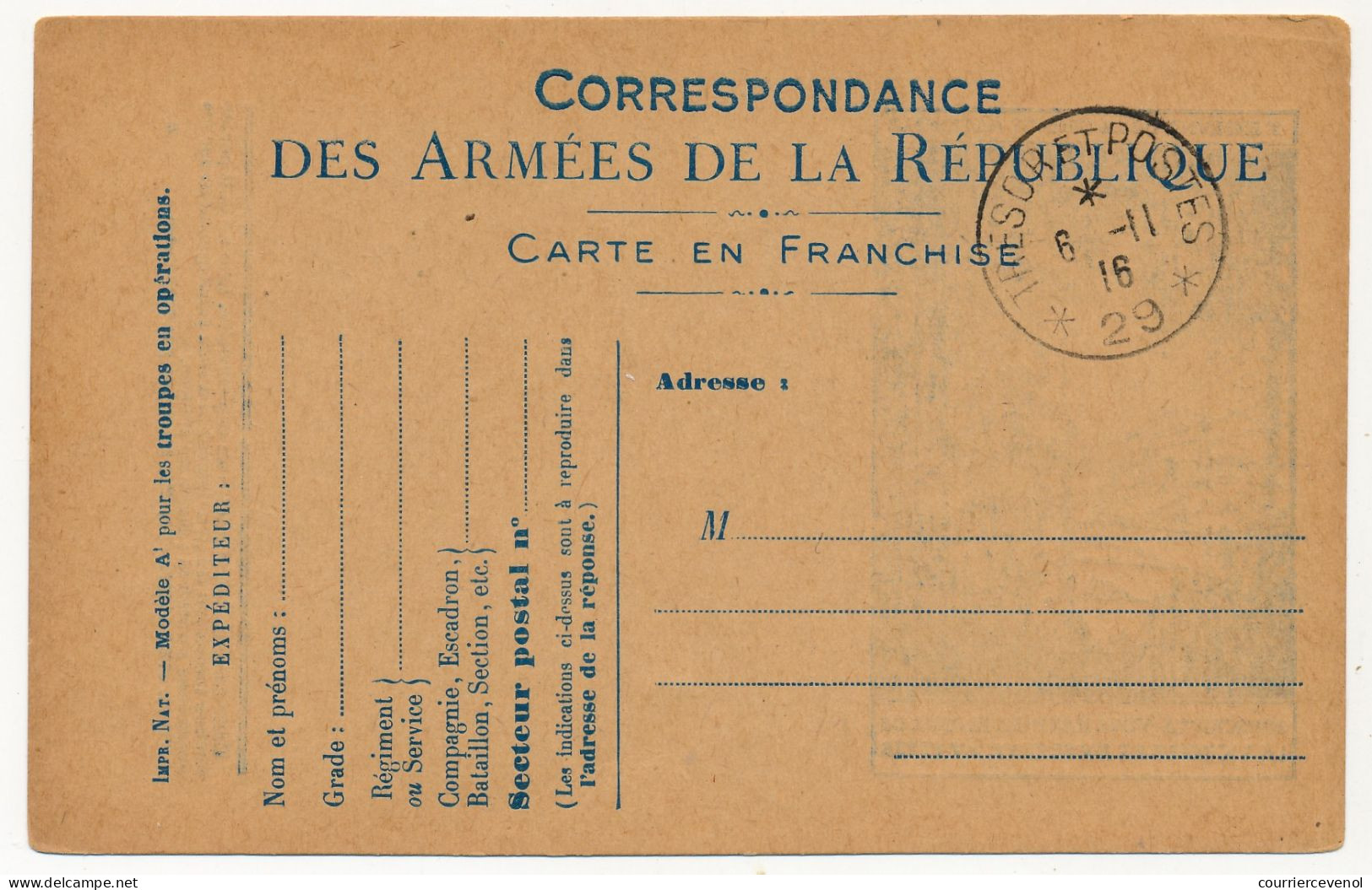 Carte FM Officielle - Correspondance Des Armées De La République, Verso Illustré Chasseur Par Hansi, Non Utilisée - Covers & Documents