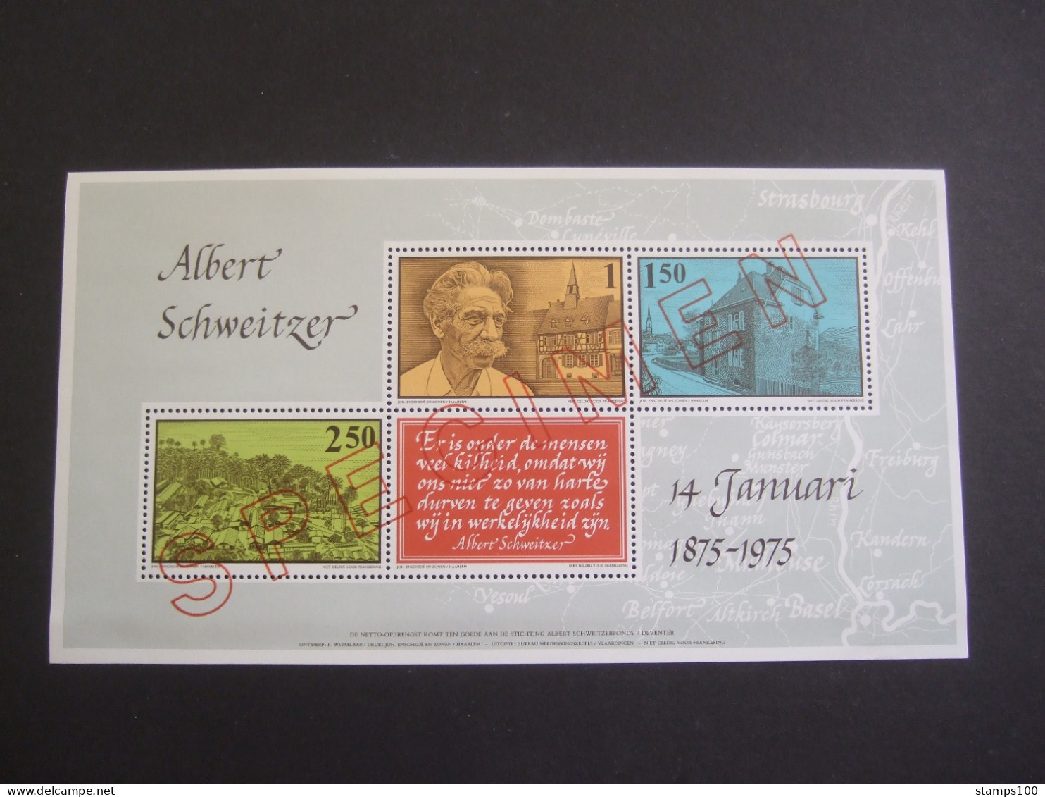 NETHERLANDS. ALBERT SCHWEITZER SPECIMEN BLOCK ALB. SCHWEITZERFONDS. MNH** (MAP21-TVN) - Albert Schweitzer