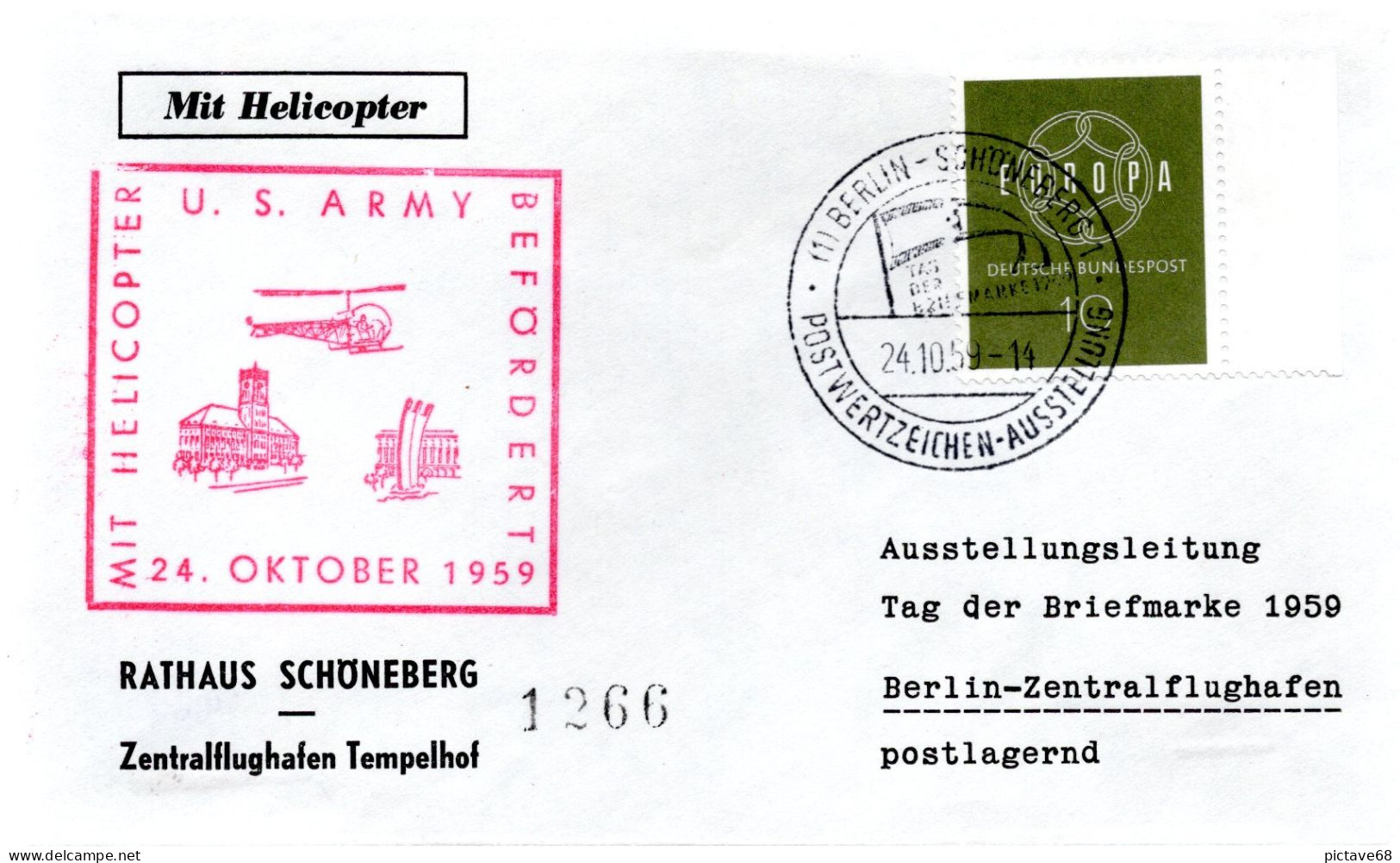 FRANCE / ALLEMAGNE / HELICOPTERES / ENVELOPPE COMMEMORATIVE TRANSPORT DU COURRIER PAR HELICOPTERE OCTOBRE 1959 - Hélicoptères