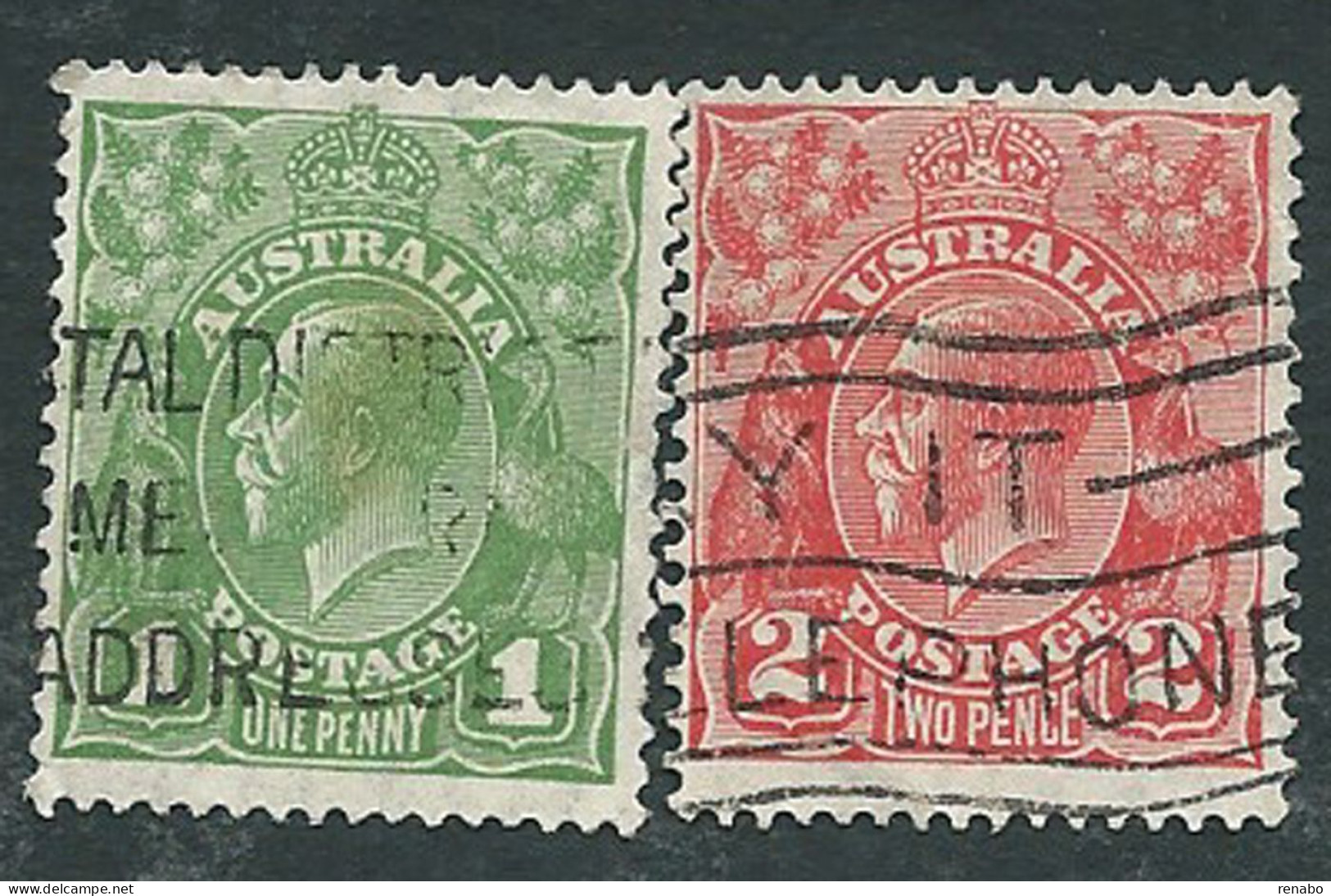 Australia 1926-28; King George V, 1p + 2p, Dent.13½ X 12½. Used. - Usados