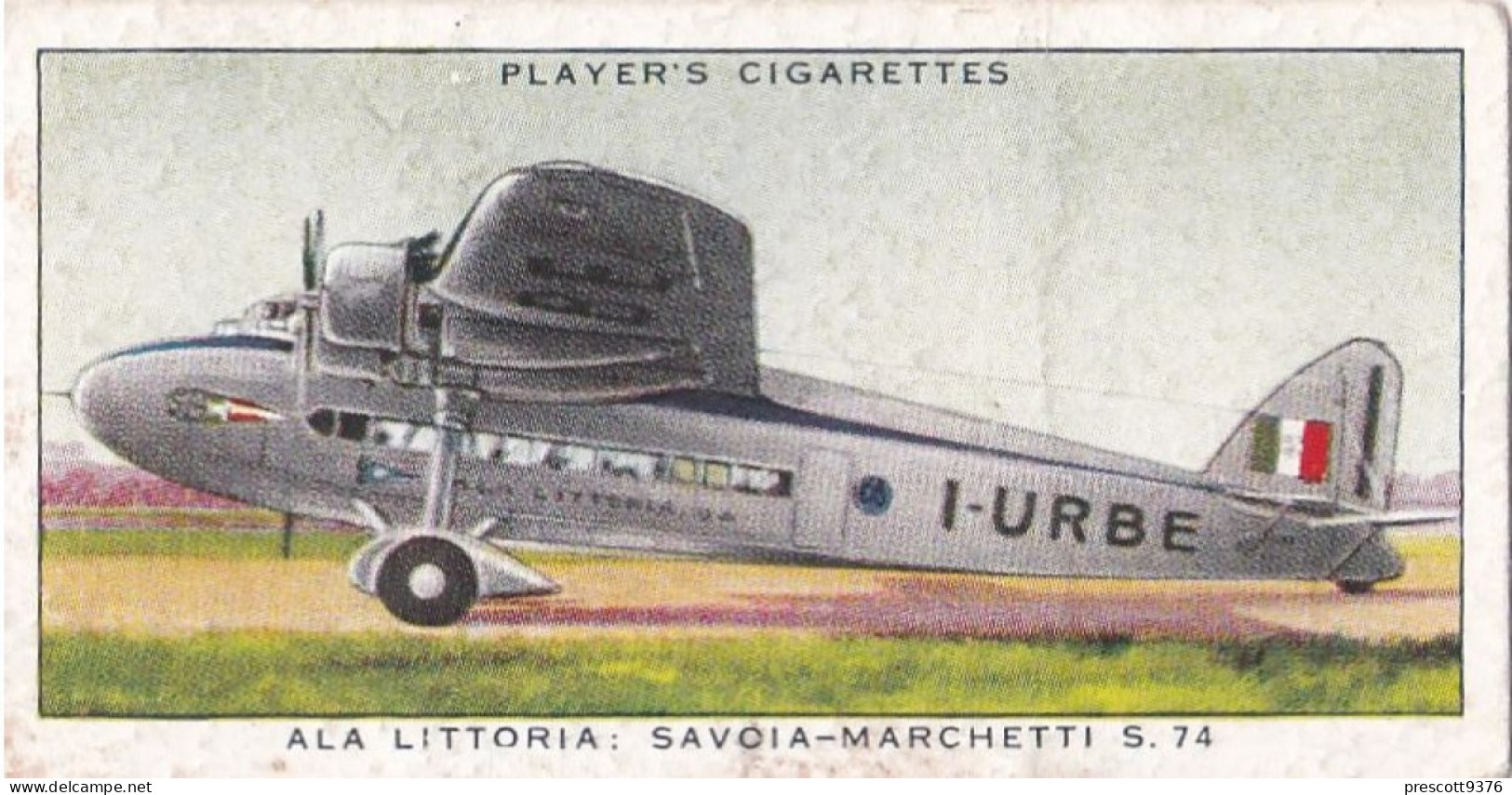 29 Ala Littoria, Savoia Marchetti S74  - International Air Liners 1937 - Players Cigarette Card - Original - Aeroplanes - Player's