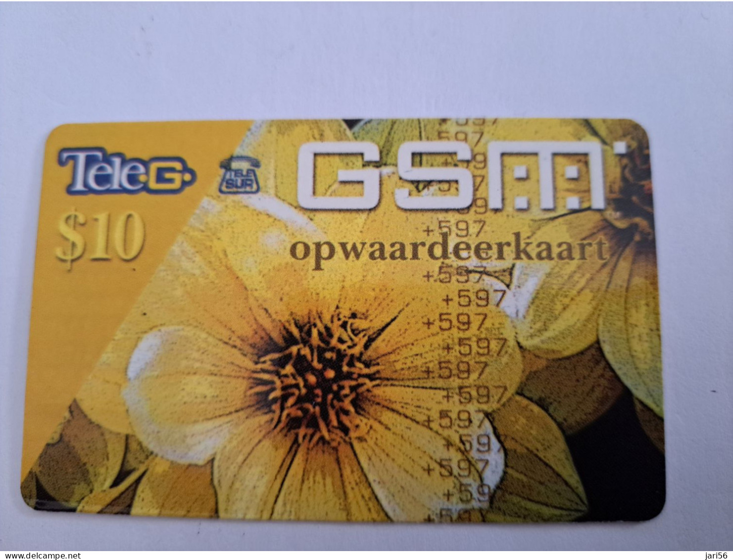 SURINAME US $ 10,-     PREPAID / TELESUR  / PARROTS/ FLOWER / FINE USED CARD            **14903** - Suriname