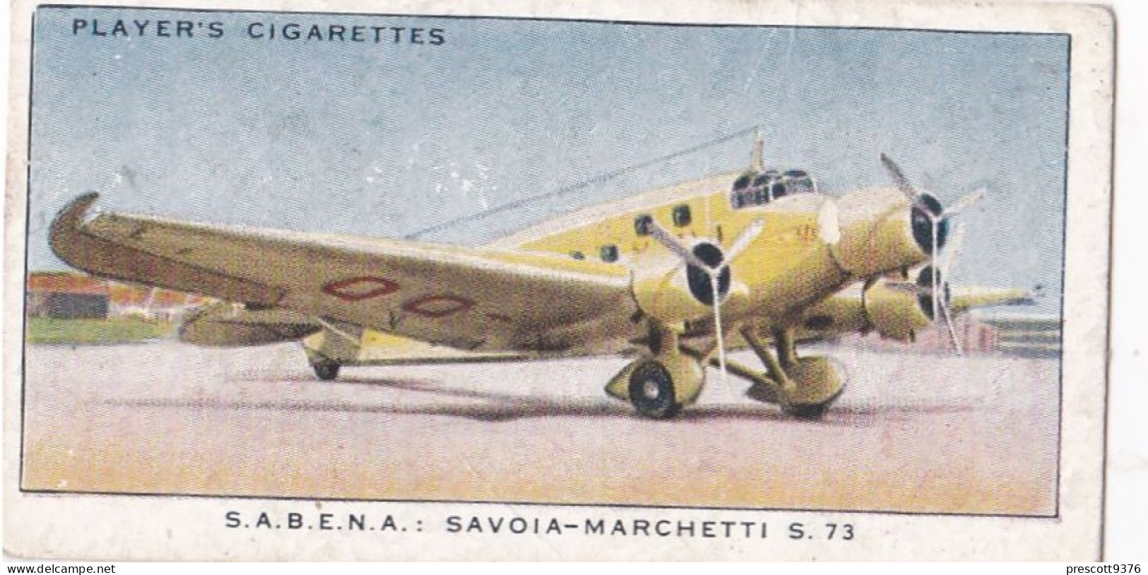 10 Sabena Savoia Marchetti S23 - International Air Liners 1937 - Players Cigarette Card - Original - Aeroplanes - Player's