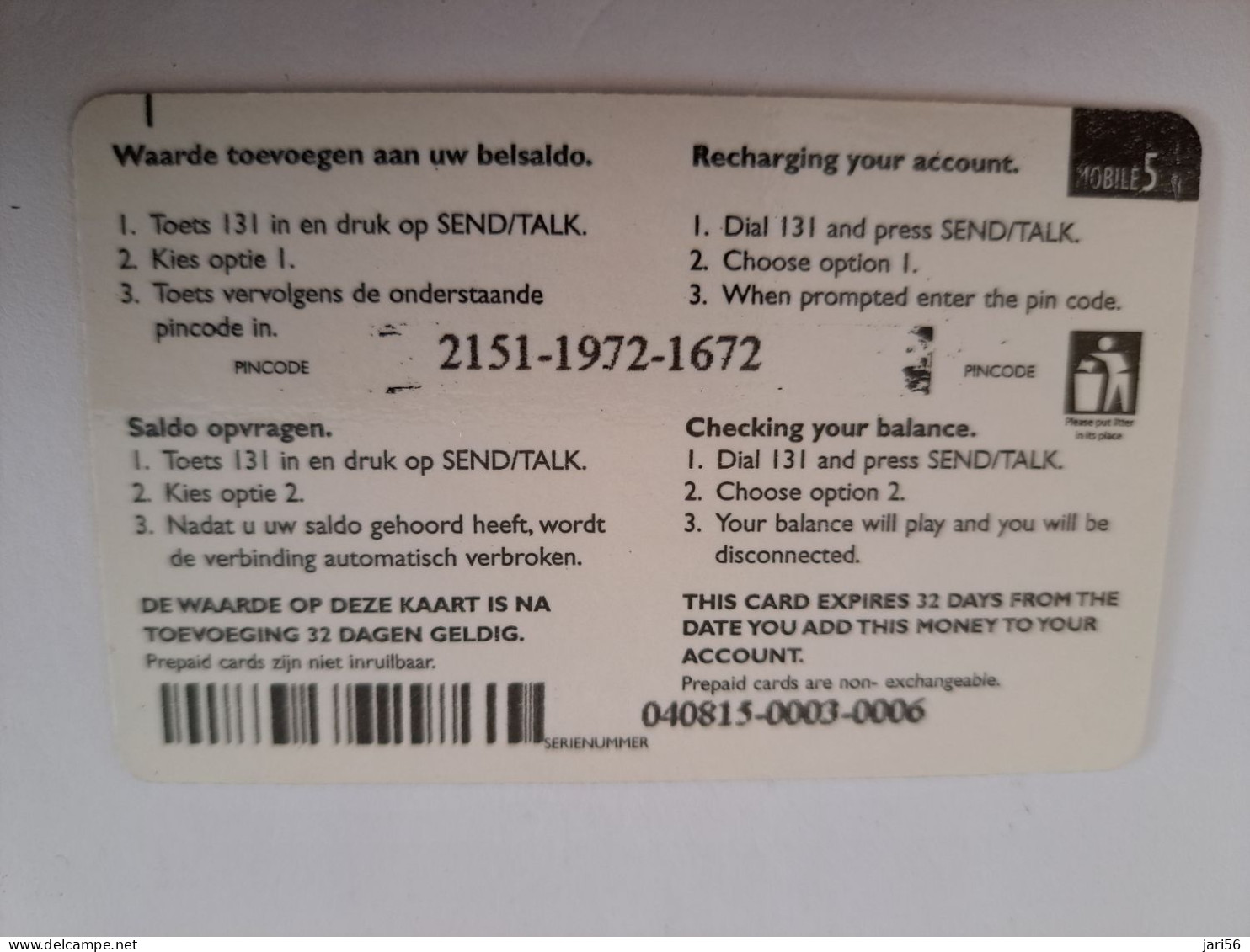 SURINAME US $ 5,-     PREPAID / TELESUR  /  FACE/ TEETH   / FINE USED CARD            **14907** - Suriname