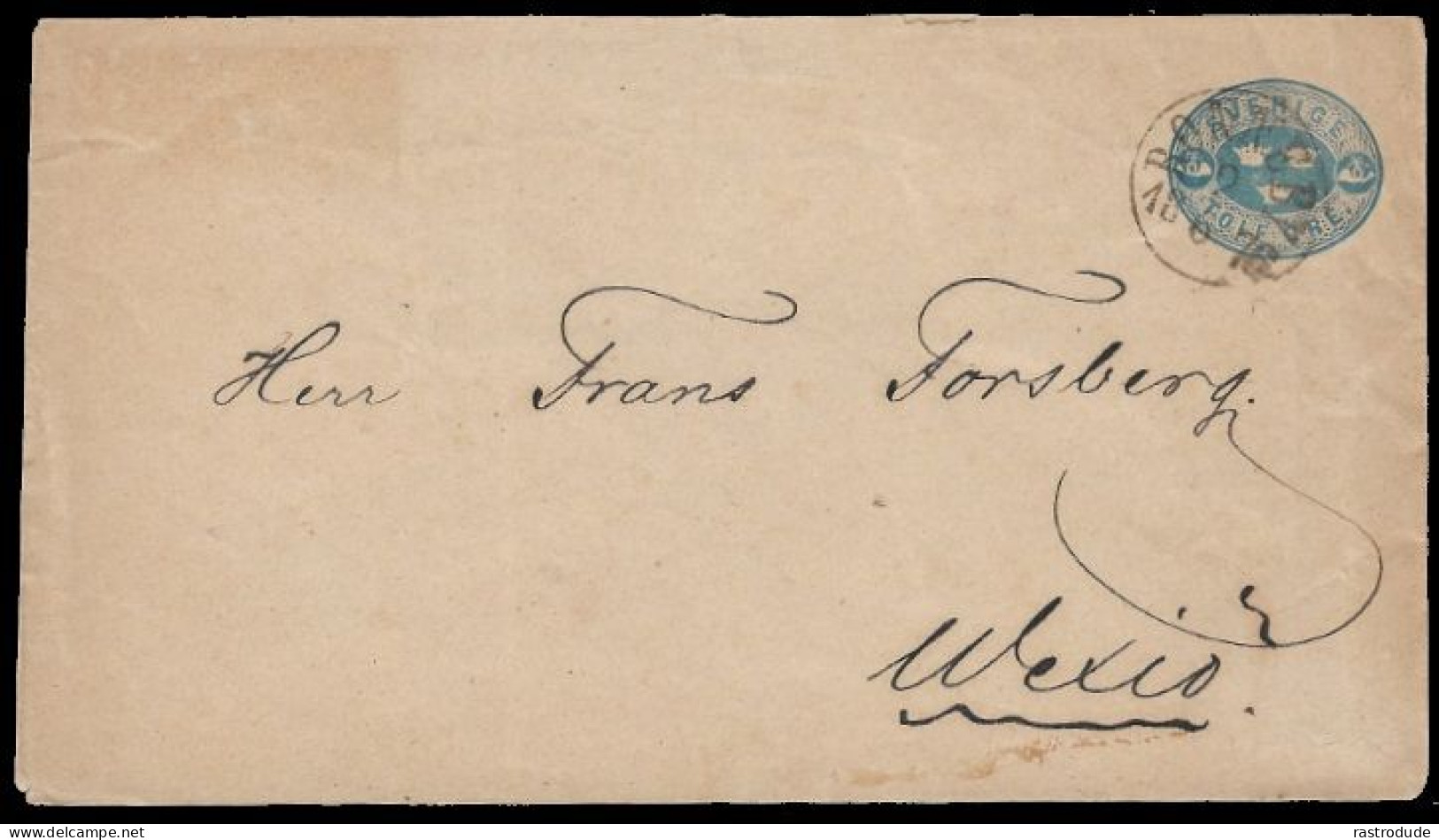 1876 SWEDEN 12 ÖRE PSE (Mi. U1) - RONNEBY TO WEXIO (VÄXJÖ) REVERSE TPO PKXP.Nº20A - Ganzsachen