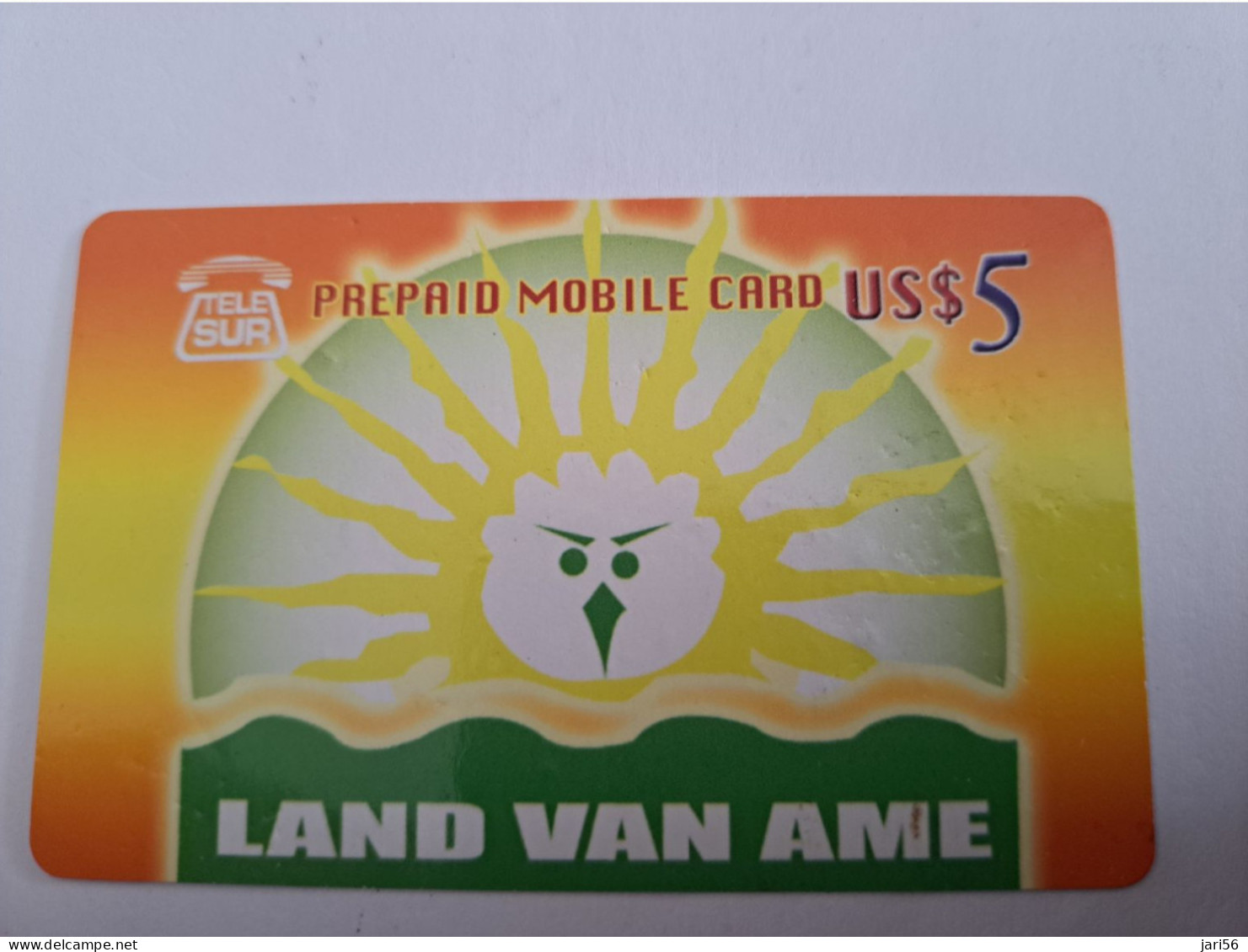 SURINAME US $ 5,-     PREPAID / TELESUR  /  LAND VAN AME     / FINE USED CARD            **14912** - Surinam
