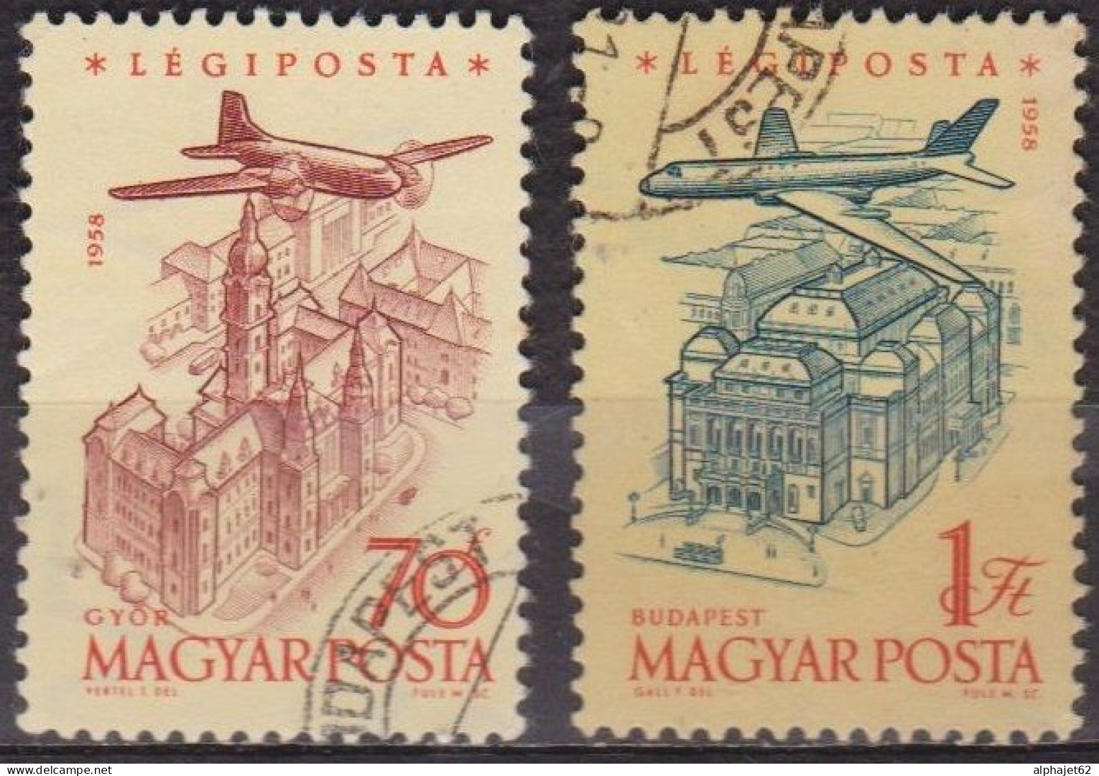 Avion Survolant Gyor - HONGRIE -  Opéra De Budapest - N° 215-216 - 1958 - Used Stamps