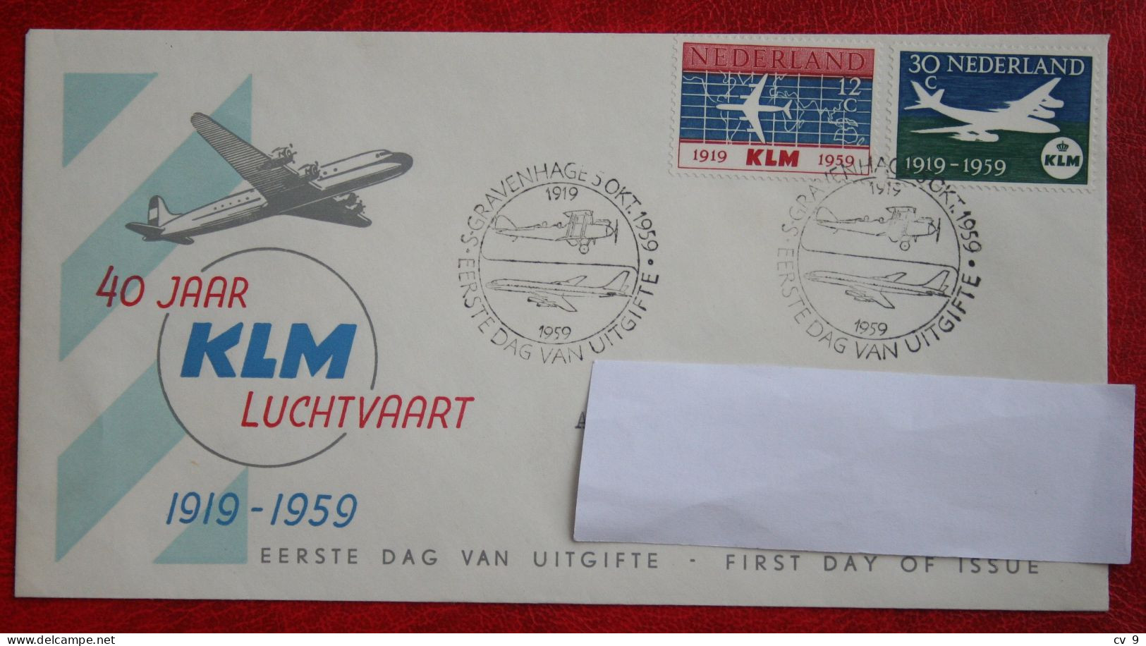 FDC E40 40 40 Jaar KLM Flugzeug Airplane NVPH 729-730 (Mi 737-738); 1959 With Address NEDERLAND NIEDERLANDE NETHERLANDS - FDC