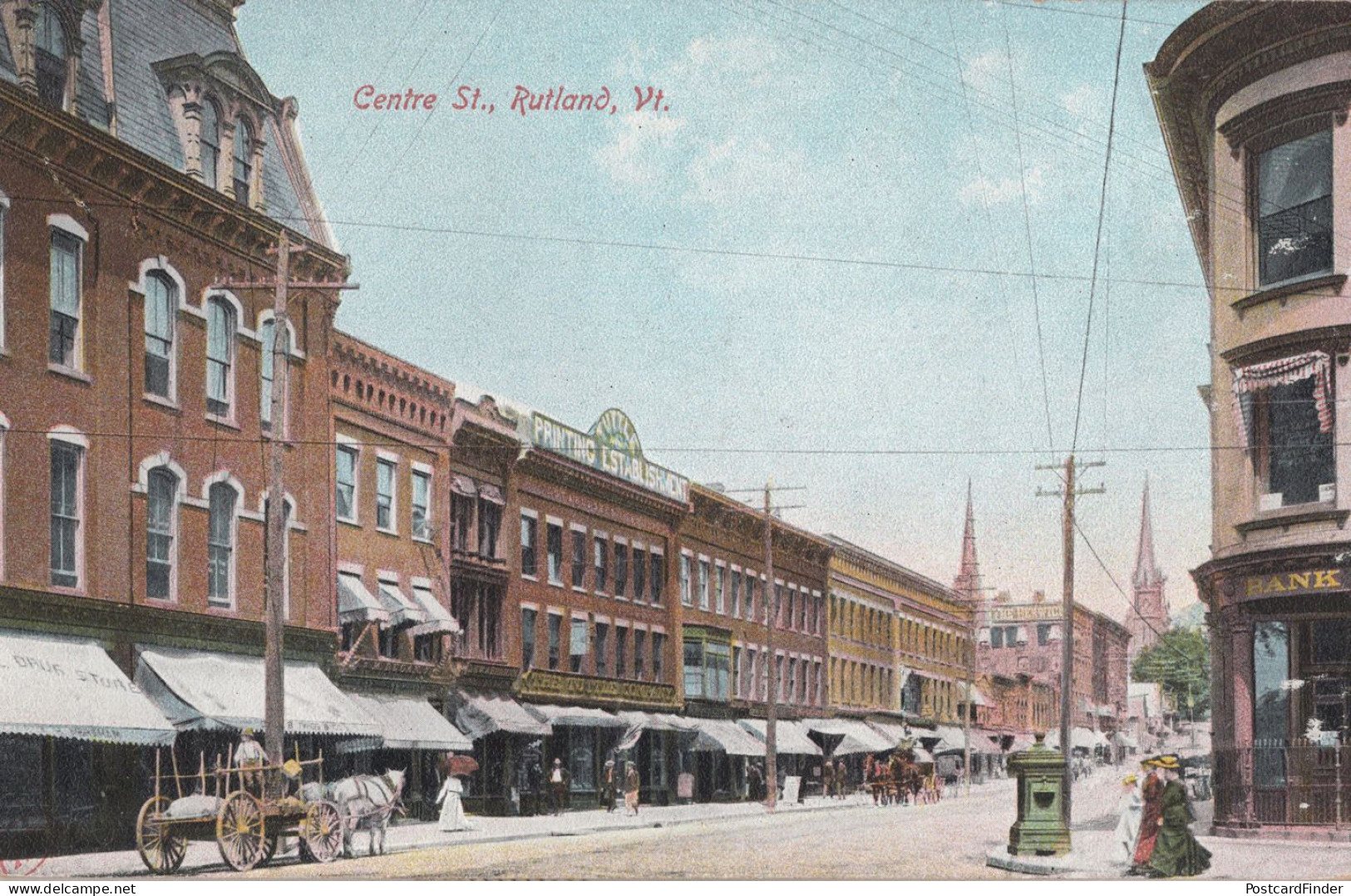 Centre Street Rutland Vermont USA Old Postcard - Rutland