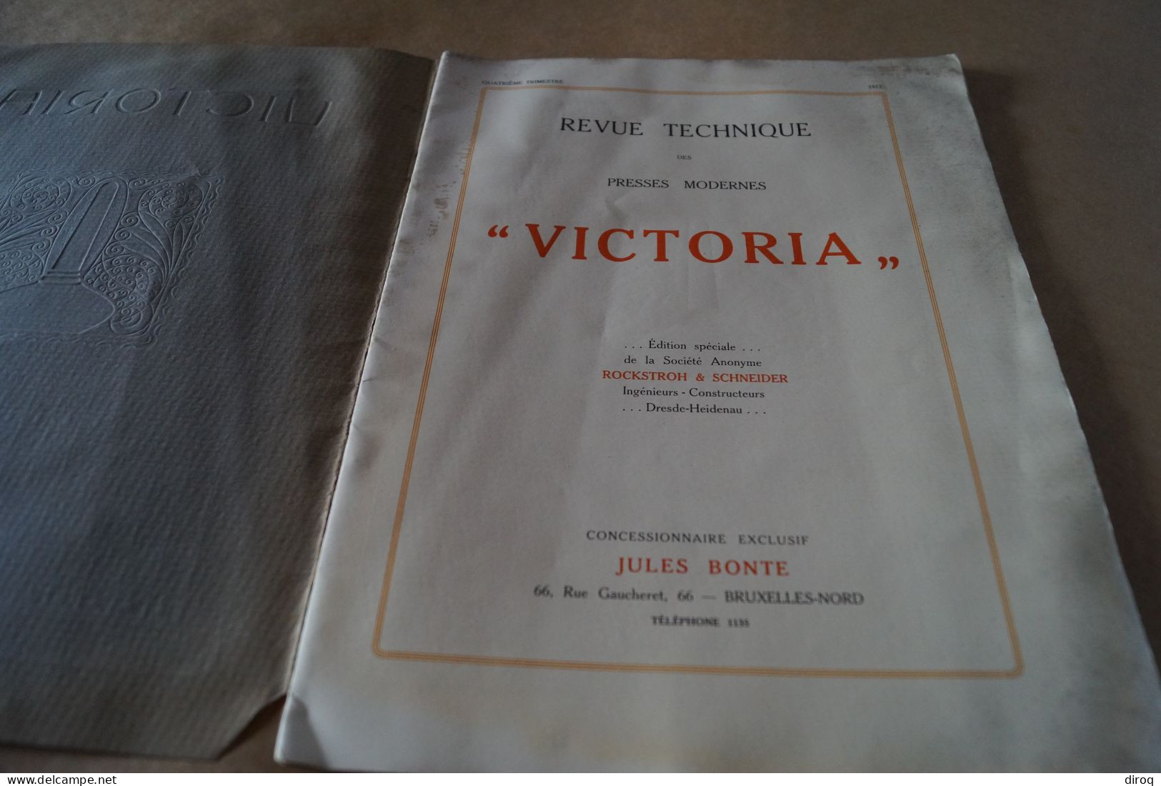 RARE,ancien Catalogue 1912,Usine,Presses Modernes,Victoria,Rockstroh Et Schneider Bruxelles,31,5/24 Cm.20 Pages - 1801-1900