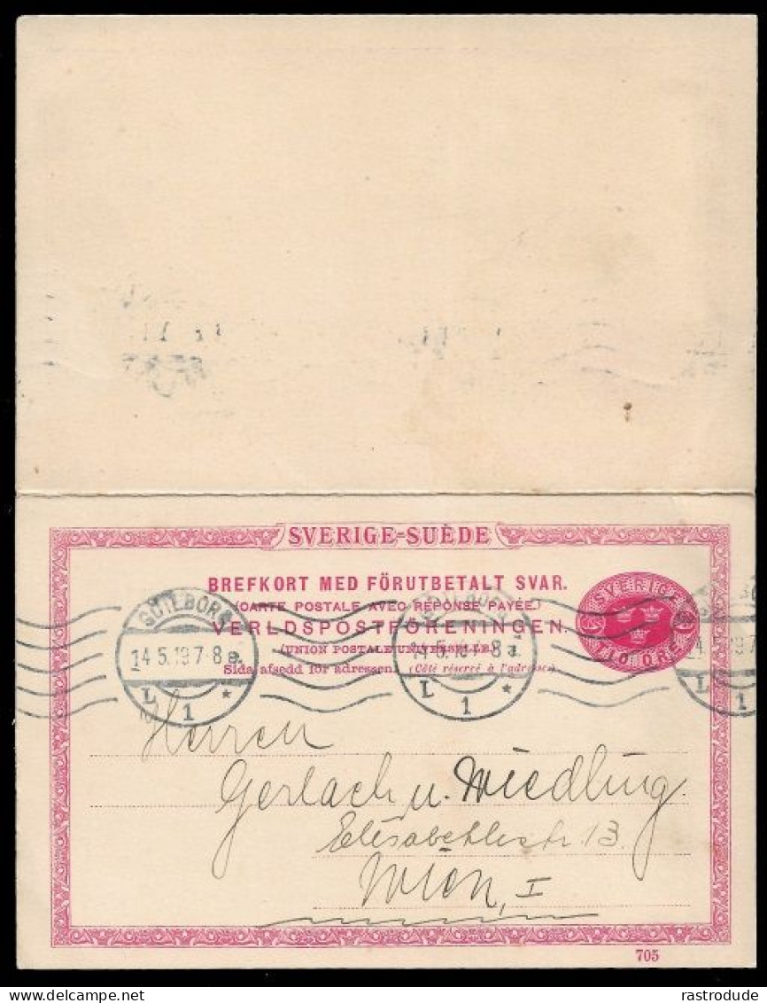 1919 SWEDEN 10/10 ÖRE USED FOREIGN REPLY CARD (Mi.P22) FROM GOTEBORG TO WIEN, AUSTRIA - 1910-1920 Gustaf V