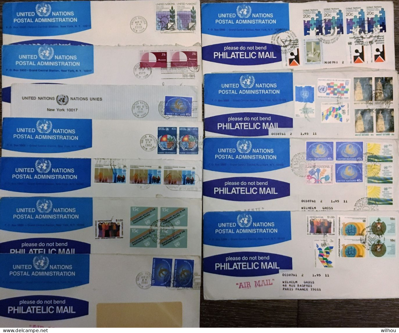 LOT DE 11 ENVELOPPES UNITED NATIONS ANNEE 1980-81 -  44 TIMBRES OBLITERES AU TOTAL - Verzamelingen & Reeksen