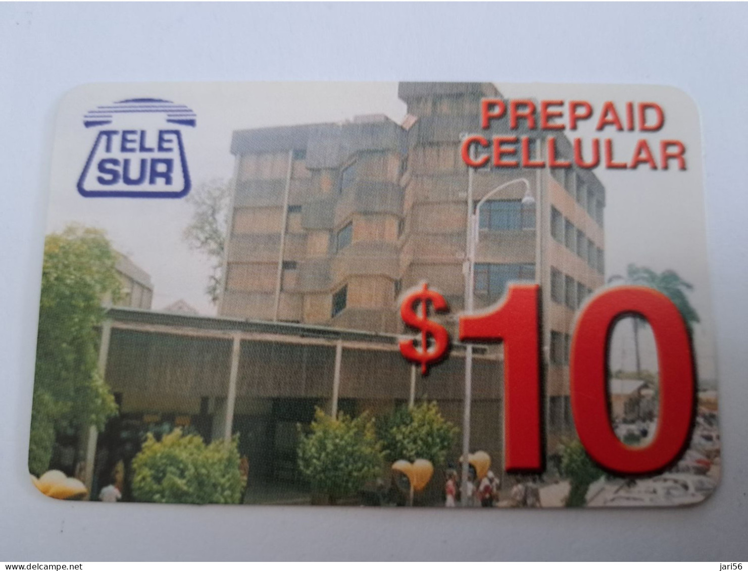 SURINAME US $ 10,-     PREPAID / TELESUR  /  TELESUR BUILDING    / FINE USED CARD            **14930** - Surinam