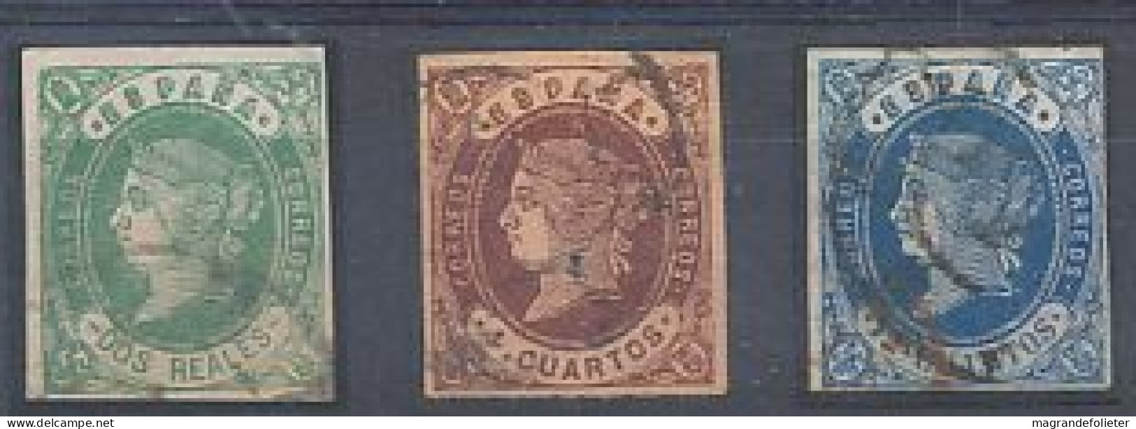 TIMBRE  ZEGEL STAMP ESPAGNE 3 X ISABELLE II 1862 OBLITERES - Usados