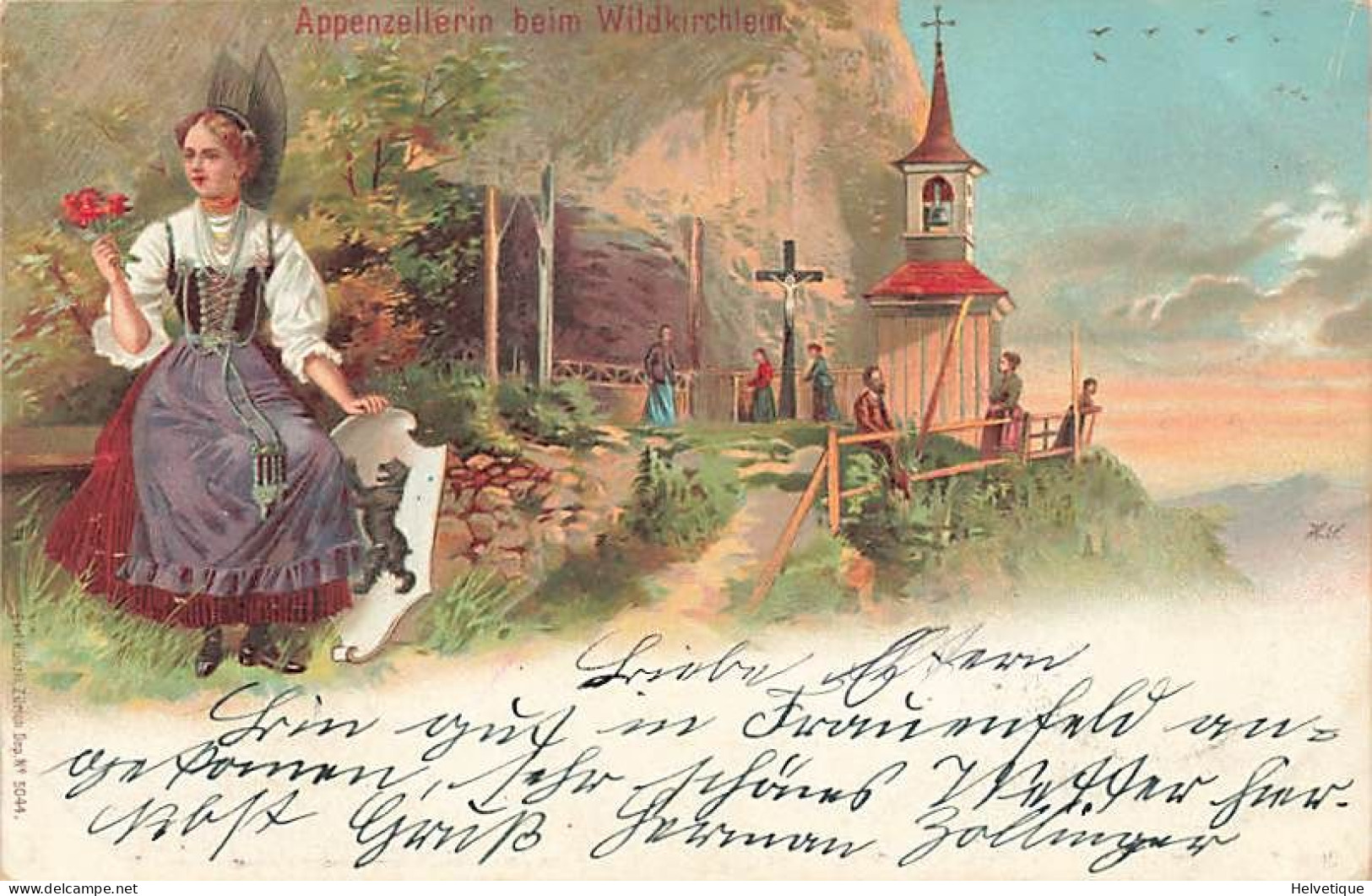 Appenzellerin Beim Wildkirchlein Litho 1901 Appezellische Tracht Costume Appenzellois Weissbad - Appenzell