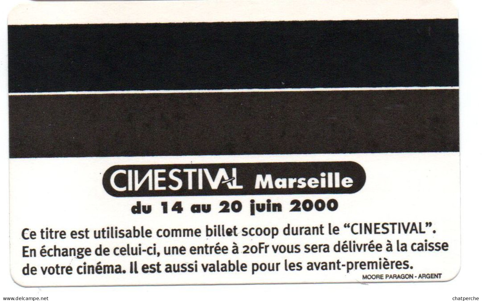 BILLET TICKET TRANSPORT METRO BUS TRAMWAY RTM MARSEILLE CARTE CINEMA CINESTIVAL  2000 - Europa