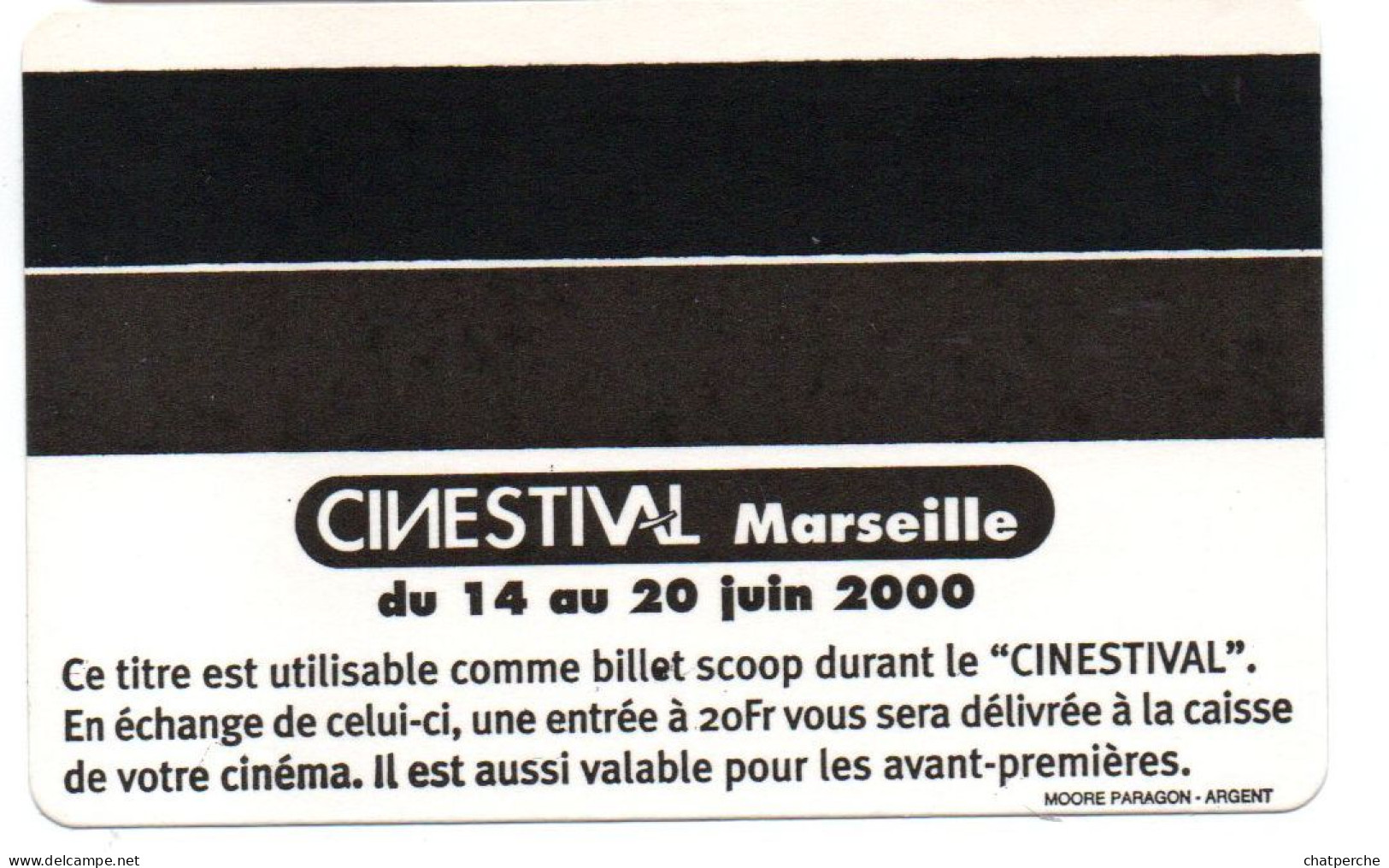 BILLET TICKET TRANSPORT METRO BUS TRAMWAY RTM MARSEILLE CARTE CINEMA CINESTIVAL  2000 - Europe