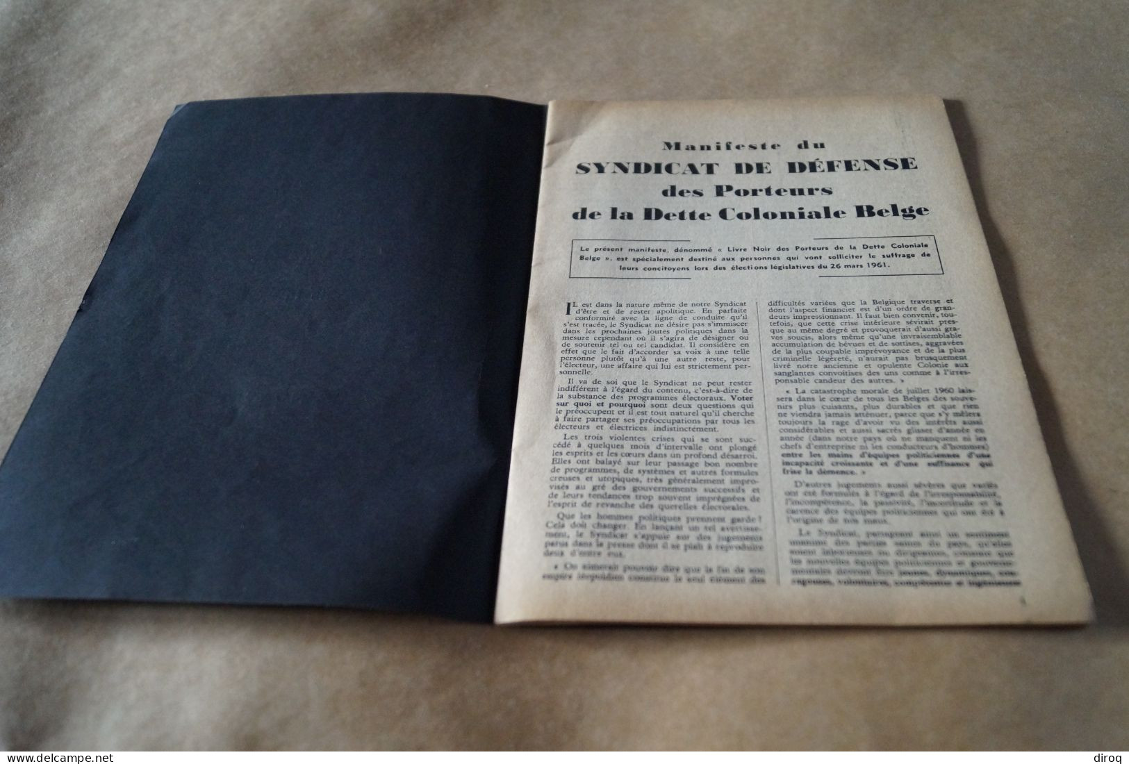 Congo Belge,1961, Livre Noir Des Porteurs De La Dette Coloniale Belge,24 Pages,26 Cm. Sur 18 Cm. - Zonder Classificatie