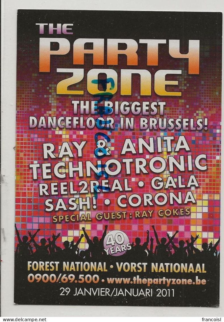 Carte Boomerang. Bruxelles. Dancefloor Publicité Pour  "The Party Zone". Forest National. 2011 - Demonstrationen