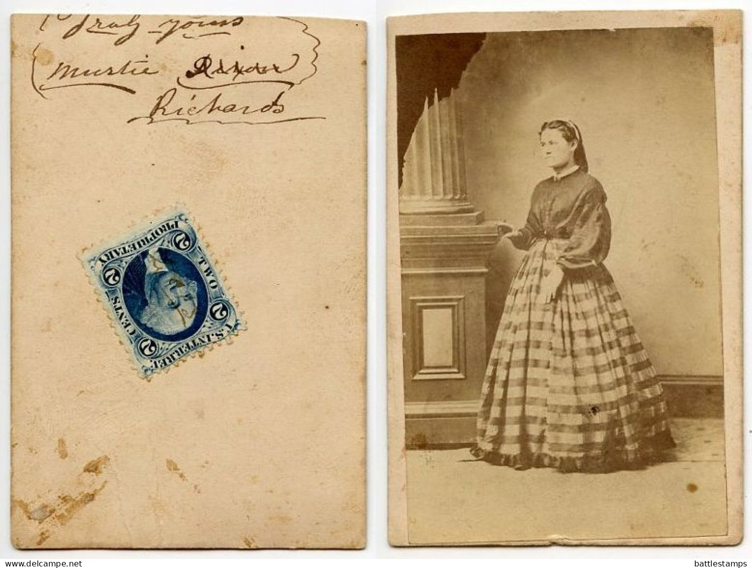 United States 1860‘s Photograph, Woman - Scott R13c Revenue Stamp - Fiscale Zegels