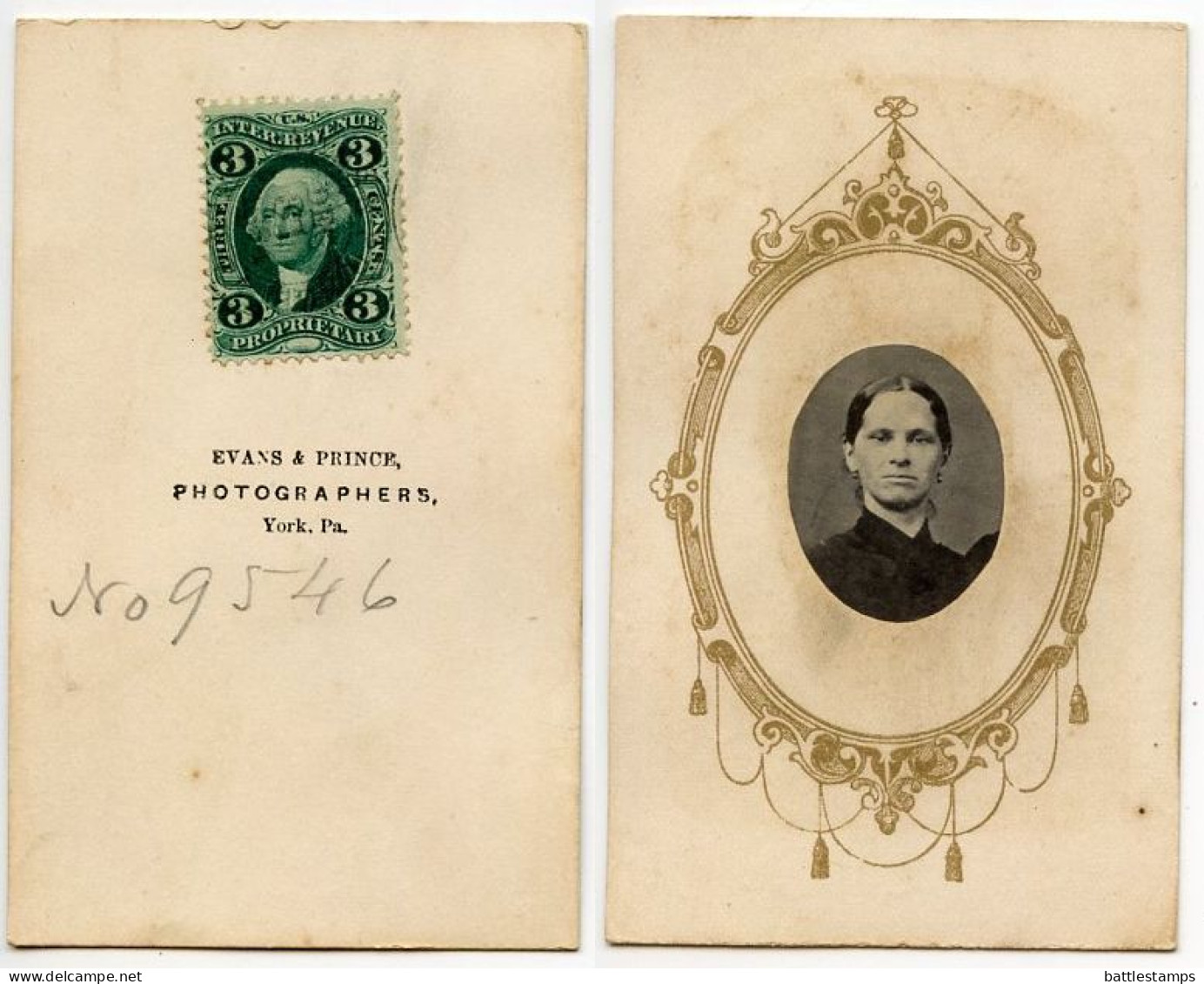 United States 1860‘s Photograph, Woman - Evans & Prince, York, Pennsylvania - Scott R18c Revenue Stamp - Revenues